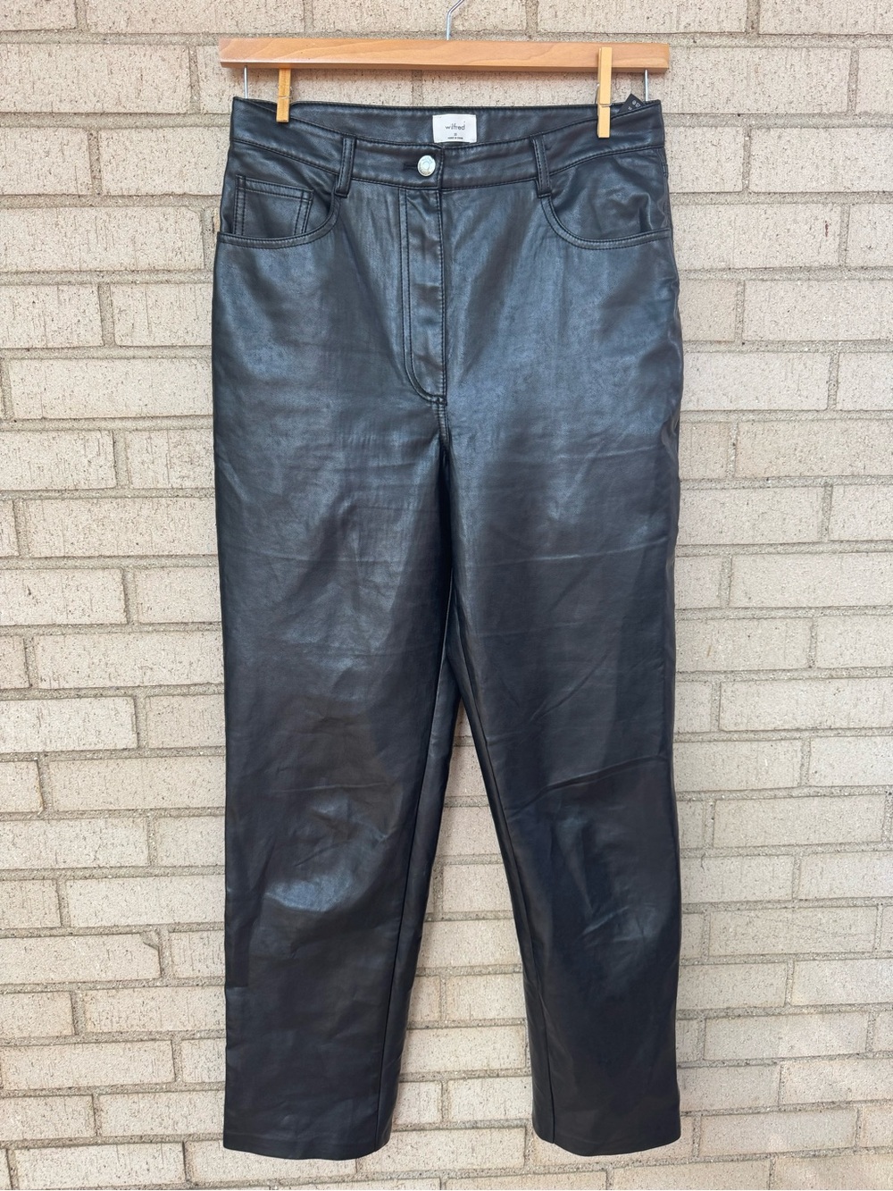 Aritizia Wilfred Vegan Faux Leather High-Rise Straight-Leg Pants Black Melina 12